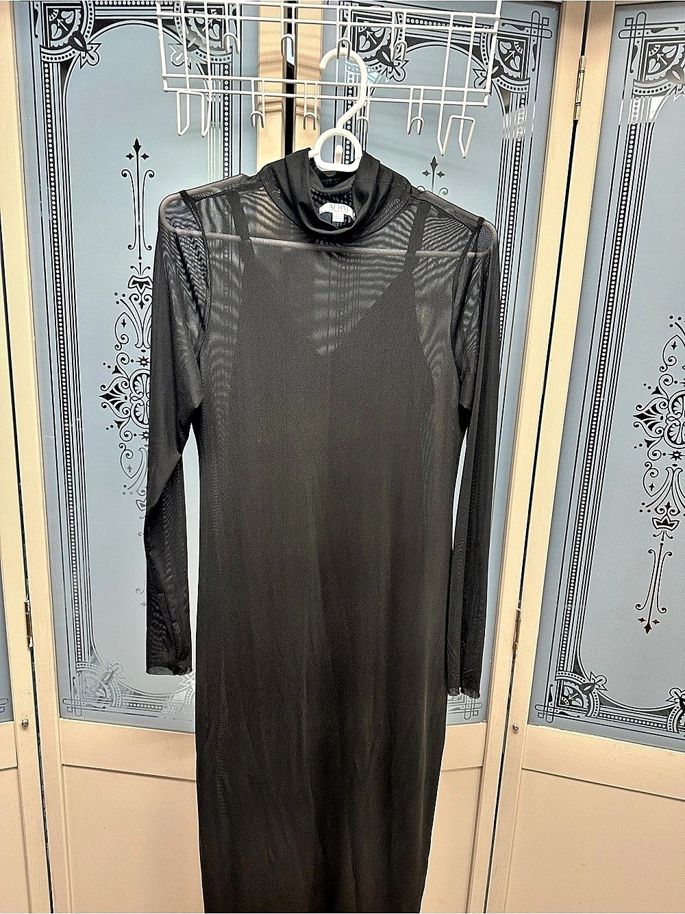 AFRM Shailene Mesh Midi Dress Long Sleeve Black Medium